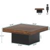 Coffee Table Square LED Coffee Table Engineered Wood Low Coffee Table for Living Room (Rustic Brown+Black) 35.4'W *35.4'D*17.7'H