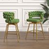 Bar Chair Linen Woven Bar Stool Set of 2,Golden legs Barstools No Adjustable Kitchen Island Chairs