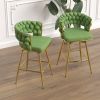 Bar Chair Linen Woven Bar Stool Set of 2,Golden legs Barstools No Adjustable Kitchen Island Chairs