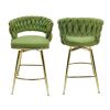 Bar Chair Linen Woven Bar Stool Set of 2,Golden legs Barstools No Adjustable Kitchen Island Chairs