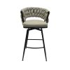 Bar Chair Linen Woven Bar Stool Set of 2,Black legs Barstools No Adjustable Kitchen Island Chairs