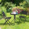 Terrace Bistro 3-Piece Outdoor Tableware Set with Folding Chairs; Black