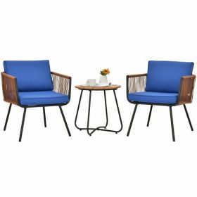 3 Pieces Patio Bistro Furniture Set with Armrest and Soft Cushions - Color: Blue