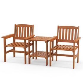 3 Piece Patio Bistro Table and Chairs Set with Umbrella Hole - Color: Natural