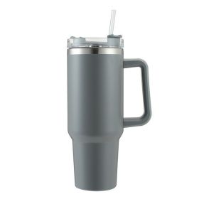 30OZ Straw Coffee Insulation Cup With Handle Portable Car Stainless Steel Water Bottle LargeCapacity Travel BPA Free Thermal Mug (Capacity: 1PC, color: 30oz Grey)