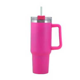 30OZ Straw Coffee Insulation Cup With Handle Portable Car Stainless Steel Water Bottle LargeCapacity Travel BPA Free Thermal Mug (Capacity: 1PC, color: 30oz Rose red)