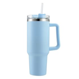30OZ Straw Coffee Insulation Cup With Handle Portable Car Stainless Steel Water Bottle LargeCapacity Travel BPA Free Thermal Mug (Capacity: 1PC, color: 30oz Light blue)