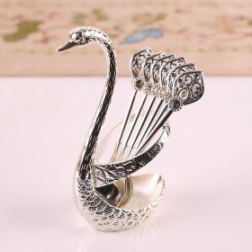 Coffee Spoon Holder For Coffee Bar; 1set Coffee Dessert Spoon Set; Fruit Cake Coffee Tea Spoon; Swan Shaped Base Holder Cutlery Set; Zinc Alloy Metal (Size: Spoon, color: silvery)