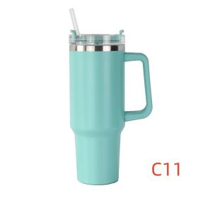 40 oz. With Logo Stainless Steel Thermos Handle Water Glass With Lid And Straw Beer Glass Car Travel Kettle Outdoor Water Bottle (Capacity: 1200ml, color: C11)