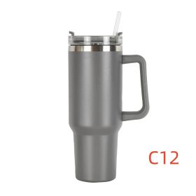 40 oz. With Logo Stainless Steel Thermos Handle Water Glass With Lid And Straw Beer Glass Car Travel Kettle Outdoor Water Bottle (Capacity: 1200ml, color: C12)