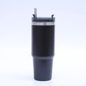 1pc Stainless Steel Vacuum Mug; Home; Office Or Car Vacuum Flask; Insulation Cup With Straw; Insulated Tumbler (color: Black)