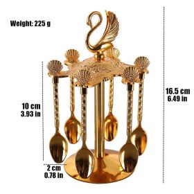 6pcs Gold Alloy Spoon Display Stand Kitchen Dessert Coffee Mixing Tableware Spoon Holder Swan Storage Box Wedding Gift Decorate (color: Gold)
