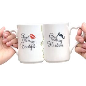2 Pcs Valentine's Day Gift-Ceramic Couple Kiss Mugs Mr and Miss Couple Mugs (color: Style 2)
