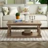Rustic Floor Shelf Coffee Table with Storage; Solid Pine Wood