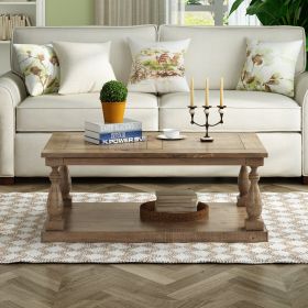 Rustic Floor Shelf Coffee Table with Storage; Solid Pine Wood (color: Walnut)