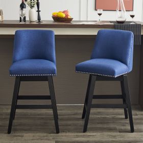 26" Upholstered Swivel Bar Stools Set of 2, Modern Linen Fabric High Back Counter Stools with Nail Head Design and Wood Frame (color: as Pic)