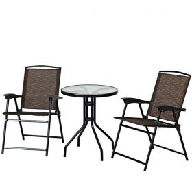 Garden Furniture Outdoor Patio Bistro 3 Pieces Set of Round Table and Folding Chairs (Size: 24 Inch, color: As show the pic)