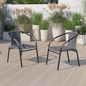 Furniture Modern Rattan Indoor/Outdoor Restaurant Dining Chairs,Stackable Rattan Bistro Chairs for Patio or Restaurant Set of 2, (color: Grey)