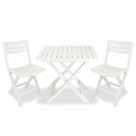 3 Piece Folding Bistro Set Plastic White (color: White)