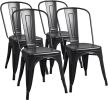 Metal Dining Chair Indoor Outdoor Use Stackable Classic Trattoria Chair Chic Dining Bistro Cafe Side Metal Chairs Set of 4 (Gun)