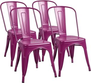 Metal Dining Chair Indoor Outdoor Use Stackable Classic Trattoria Chair Chic Dining Bistro Cafe Side Metal Chairs Set of 4 (Gun) (color: Purple)