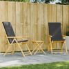 3 Piece Folding Bistro set with Dark Gray Cushions Bamboo