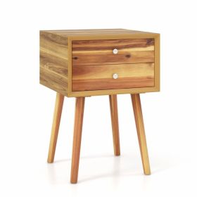 Mid-Century Wooden Multipurpose End Table with 2 Storage Drawers (color: Natural)