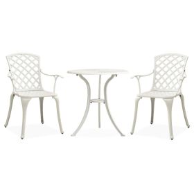 3 Piece Bistro Set Cast Aluminum White (color: White)