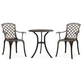 3 Piece Bistro Set Cast Aluminum Bronze (color: Brown)