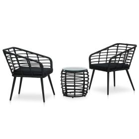 3 Piece Bistro Set Poly Rattan Black (color: Black)