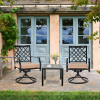 MEOOEM Patio Dining Set  Bistro Set Outdoor Furniture Square Bistro Metal Table Side Table and Swivel Dining Chairs with Cushion