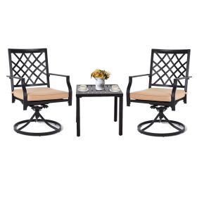 MEOOEM Patio Dining Set  Bistro Set Outdoor Furniture Square Bistro Metal Table Side Table and Swivel Dining Chairs with Cushion (Style: Modern)