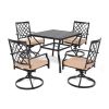 MEOOEM Patio Dining Set  Bistro Set Outdoor Furniture Square Bistro Metal Table Side Table and Swivel Dining Chairs with Cushion