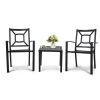 MEOOEM Patio Dining Set  Outdoor Furniture Square Bistro Metal Table Side Table and Metal Stackable Chairs, Black
