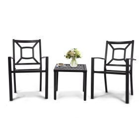 MEOOEM Patio Dining Set  Outdoor Furniture Square Bistro Metal Table Side Table and Metal Stackable Chairs, Black (Style: Modern)