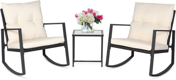Outdoor Furniture - Three Pieces of Outdoor Swing Bistro Set Porch with Black Wicker Furniture - Living Room Chairs (color: Beige)