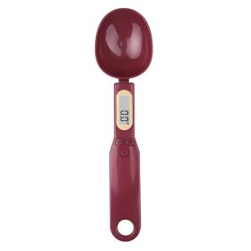 Weighing Spoon Scale Home Kitchen Tool Electronic Measuring Coffee Food Flour Powder Baking LCD Digital Measurement adjustable (color: Maroon)