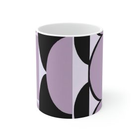 Decorative Ceramic Coffee Mug 15oz, Geometric Lavender And Black Pattern (Size: 11oz)