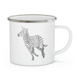 Enamel Camping Mug, Galloping Zebra Line Art Drawing Print (Size: 12oz)