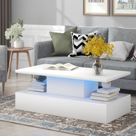 Coffee Table Cocktail Table Modern Industrial Design with LED lighting, 16 colors with a remote control (color: White)