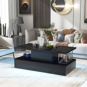 Coffee Table Cocktail Table Modern Industrial Design with LED lighting, 16 colors with a remote control (color: Black)