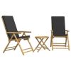 3 Piece Folding Bistro set with Dark Gray Cushions Bamboo