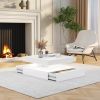 LED Coffee Table for Living Room with Storage - High Glossy Modern White Center Table with 2 Drawers, Square Wooden Middle