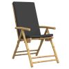 3 Piece Folding Bistro set with Dark Gray Cushions Bamboo