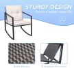 3 Pieces Rocking Wicker Bistro Set, Patio Outdoor Furniture Conversation Sets with Porch Chairs and Glass Coffee Table, Beige