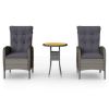 3 Piece Patio Bistro Set Poly Rattan Gray