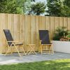 3 Piece Folding Bistro set with Dark Gray Cushions Bamboo