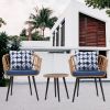 3 Piece Patio Bistro Set with Side Table, Outdoor PE Rattan Conversation Chair Set,Furniture of Coffee Table with Glass Top