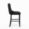 Furniture; Contemporary Velvet Upholstered Barstools with Button Tufted Decoration and Wooden Legs;  and Chrome Nailhead Trim;  Leisure Style Bar Chai