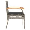 3 Piece Bistro Set with Cushions Gray Poly Rattan Acacia Wood